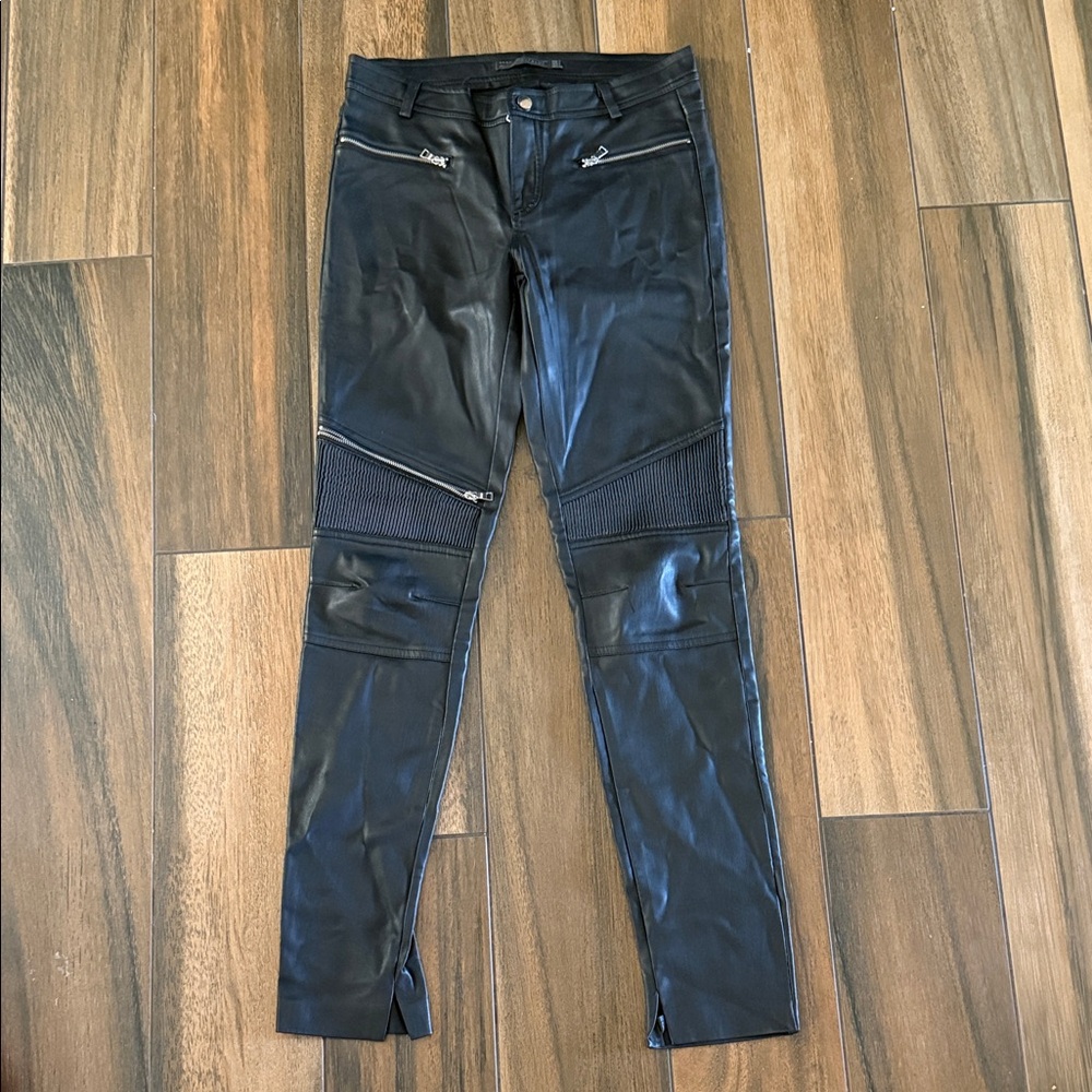 Zara Black Faux Leather Moto Jeans - Women